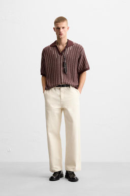 CONTRAST TEXTURED KNIT POLO SHIRT