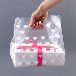 Цена за 20 шт. Пакет полиэтиленовый квадратный с вырубной ручкой, упаковка, "Сердечки", 25х35+16см ± 5% 60 мкм