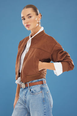 TRENDYOLMILLA Tas Oversize Suet Bomber Ceket Mont TWOSS24MO00048