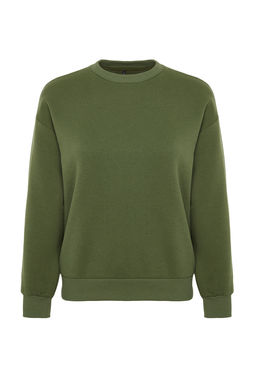 Haki Kal?n Ici Polarl? Regular/Normal Kal?p Bisiklet Yaka Basic Orme Sweatshirt TWOAW24SW00101