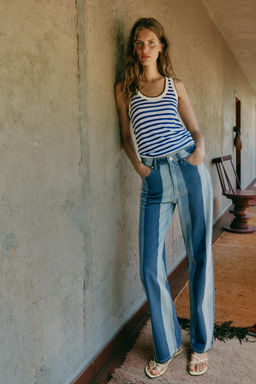 JEANS Z1975 STRAIGHT TIRO MEDIO RAYAS / Azul medio
