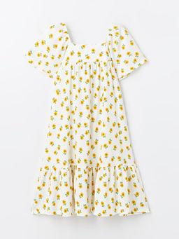 Kare Yaka ?i?ekli K?sa Kollu K?z ?ocuk Elbise - Waikiki фото 2