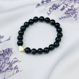 Браслет из золотистого Обсидиана со вставкой "Сердце" 16,5 см