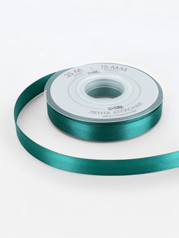Лента атласная TEIRA, двухсторонняя, 15 мм, 25±1 м, зелёная №0589