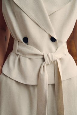 CHALECO CRUZADO CINTUR?N CON LINO / Beige claro - Zara фото 6