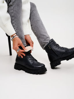 Ботинки 319.PODYUM141bl.Вакса черная/шерсть