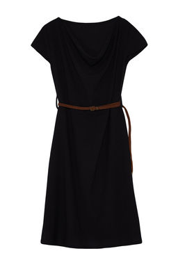 TRENDYOLMILLA Siyah Dokulu Kemer Detayl? Degaje Yaka Esnek Skater/Belden Ac?lan Midi Orme Elbise TWOSS24EL01070  фото 7