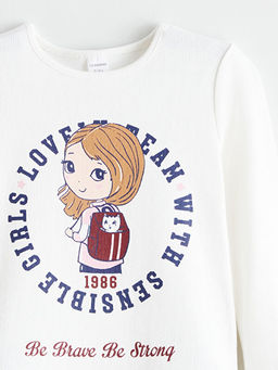 Bisiklet Yaka Anime Bask?l? K?z ?ocuk Ti??rt