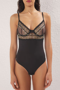 TRENDYOLMILLA Siyah Tul Cicekli Brodeli Kaps?z Orme Body THMSS25BD00007  фото 3
