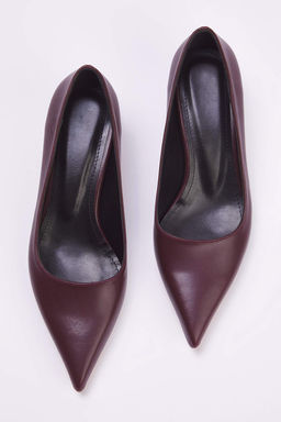 Bordo Sivri Burun Kitten Topuklu Kad?n Klasik Topuklu Ayakkab? TAKAW26TO00011