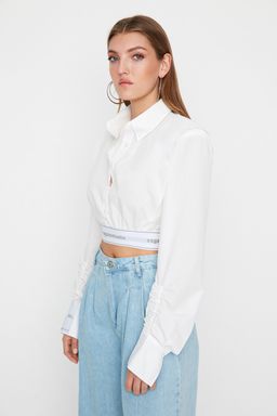 TRENDYOLMILLA X Sagaza Studio Beyaz Crop Dokuma Poplin Gomlek TPRSS22GO00006  фото 4