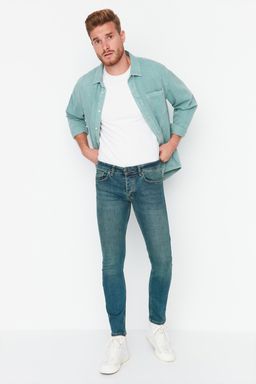 TRENDYOL MAN Indigo Skinny Fit Esnek Kumas Dar Kesim Eskitme Gorunumlu Jeans Kot Pantolon TMNAW22JE0311 - Trendyolmilla фото 6