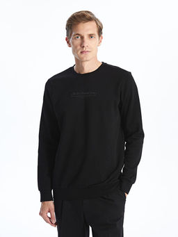 Bisiklet Yaka Bask?l? Erkek Kal?n Sweatshirt