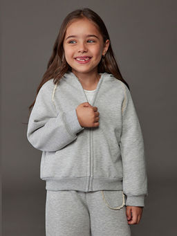 Kap??onlu K?z ?ocuk Fermuarl? Sweatshirt