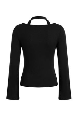 Siyah Fitted/Vucuda Oturan Kay?k Yaka Aksesuar Detayl? Pamuk Ribana Orme Bluz TWOSS26BZ00222