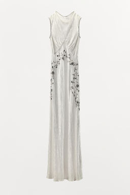 VESTIDO JACQUARD ABALORIOS LENTEJUELAS / crudo-blanco - Zara фото 7