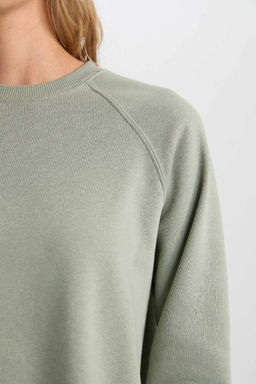 Женский свободный крой, широкий крой с круглым вырезом, толстый базовый однотонный повседневный свитшот - Defacto фото 5