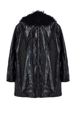 Siyah Oversize Kal?p Yakas? Kurk Detayl? Suni Deri Ceket Mont TWOAW25MO00029 - Trendyolmilla фото 7