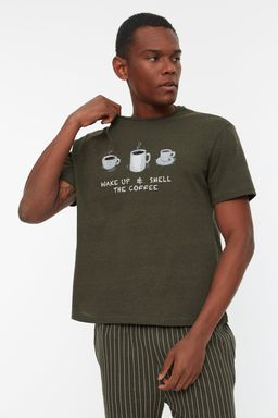 TRENDYOL MAN Haki Regular Fit Bask?l? Pijama Tak?m? THMAW21PT0833 - Trendyolmilla фото 2