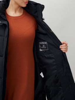 Пальто утепленное стеганное зимнее с капюшоном женское черного цвета 9601Ch - Holdluck фото 17