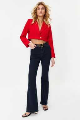 TRENDYOLMILLA Siyah Crop Astarl? Dokuma Blazer Ceket TWOAW22CE0086