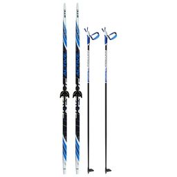 Комплект лыжный: пластиковые лыжи 185 см с насечкой, стеклопластиковые палки 145 см, крепления NN75 мм, цвета МИКС