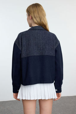 Lacivert Cift Cepli Dokuma Ceket TWOAW24CE00117