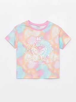 Bisiklet Yaka Bask?l? K?sa Kollu K?z ?ocuk Ti??rt