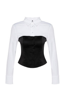 Trendyolmilla Siyah-Beyaz Vucuda Oturan Gomlek TPRAW24GO00006  фото 7