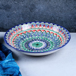 Ляган узбекский Риштанская Керамика «Узоры», d=33 см, глубокий, синий МИКС