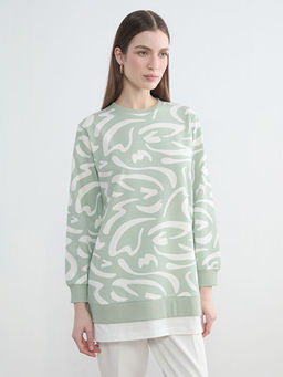 Bisiklet Yaka Desenli Kad?n Sweatshirt Tunik