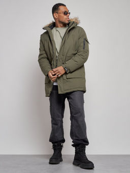 Парка мужская зимняя удлиненная с мехом цвета хаки 8318Kh - Wonderrman фото 13