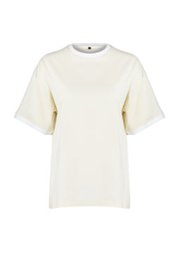 TRENDYOLMILLA Siyah %100 Pamuk Kontrast Yaka ve Serit Detayl? Oversize/Rahat Kesim Orme T-Shirt TWOSS24TS00052 фото 7