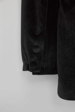 Siyah Kruvaze Regular/Normal Kal?p Dokuma Kadife Blazer Ceket TWOAW26BC00015
