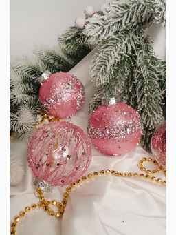 Ёлочные игрушки Жаклин, шары новогодние, d=8 см, набор 6 шт., розовый - Зимнее волшебство фото 6