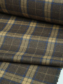 Шерсть пальтово-костюмная Твид Клетка бежево-синяя на коричневом, ш.1.5м, шерсть-50%, п/э-50% - Купава фото 6