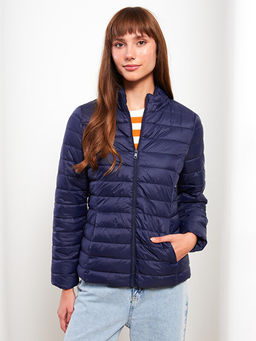 Dik Yaka D?z Uzun Kollu Kad?n ?i?me Mont