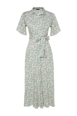 Mor Kusakl? Cicek Desenli Maxi Viskon Dokuma Gomlek Elbise TWOSS19EL0094