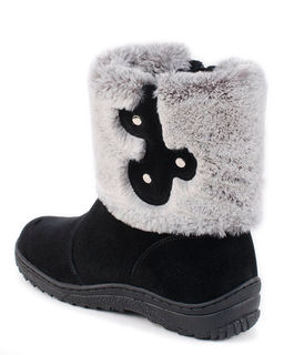 Унты женские на литой подошве. Черные., Замша. "Шиншилла". Короткие. Молния.