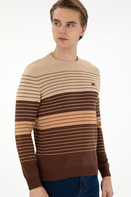 Erkek Slim Fit Bisiklet Yaka Kahverengi Kazak - U.s. polo assn фото 3
