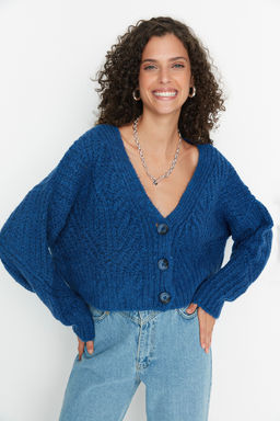 Indigo Yumusak Dokulu Crop Triko H?rka TWOAW21HI0017