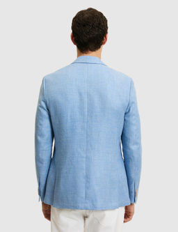 Mavi Slim Fit Y_n Keten Kar___ml_ Mikro Desen Mono Yaka Ceket
