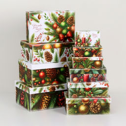 Набор подарочных новогодних коробок 10 в 1 «Ёлочные игрушки», 32.5×20×12.5 - 12×7×4 см