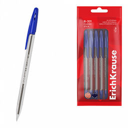Цена за 24 шт. Набор из 4 ручек шариковых ErichKrause R-301 Stick Classic 1.0, цвет чернил: синий, черный, красный, зеленый (в пакете)