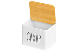 Емкость для хранения 1,5 л 14*11*11 см "Сахар" с бамбуковой крышкой, белая