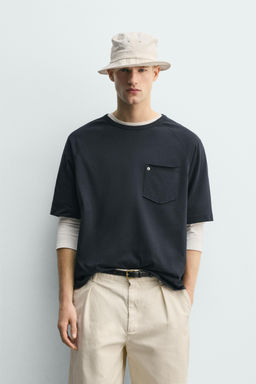 CAMISETA RELAXED FIT BOLSILLO REMACHE / Azul - Zara фото 2