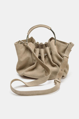 RIGID HANDLE SPLIT SUEDE BUCKET BAG - Zara фото 6