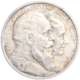 Монета 2 марки 1906 года Германия (Баден) 50 лет свадьбе Фридриха I и Луизы Прусской