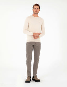 Bej Slim Fit Bisiklet Yaka Basic Triko Kazak - Pierre cardin фото 4