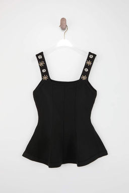 Siyah Kare Yaka Tasl? Peplum Triko Ince Bluz TWOSS26BZ00295